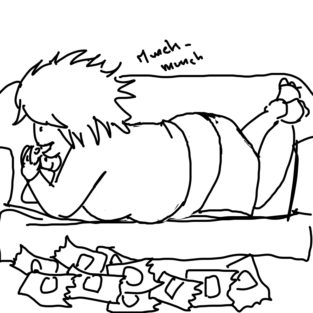 Ted has become quite fat. He has been successfully ignoring it though, so he doesnt know It yet. - Online Drawing Game Comic Strip Panel by Scribbledabble