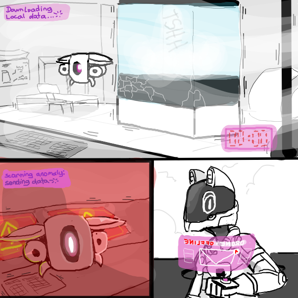 While the pilot made sure to be in a safe position so that gas wouldnt get to them and interfier with the signals, the drone was set to auto pilot, but not for long, luckly the drone managed to send what it had recorded and dowloaded before it went offline - Online Drawing Game Comic Strip Panel by Sluggishfella