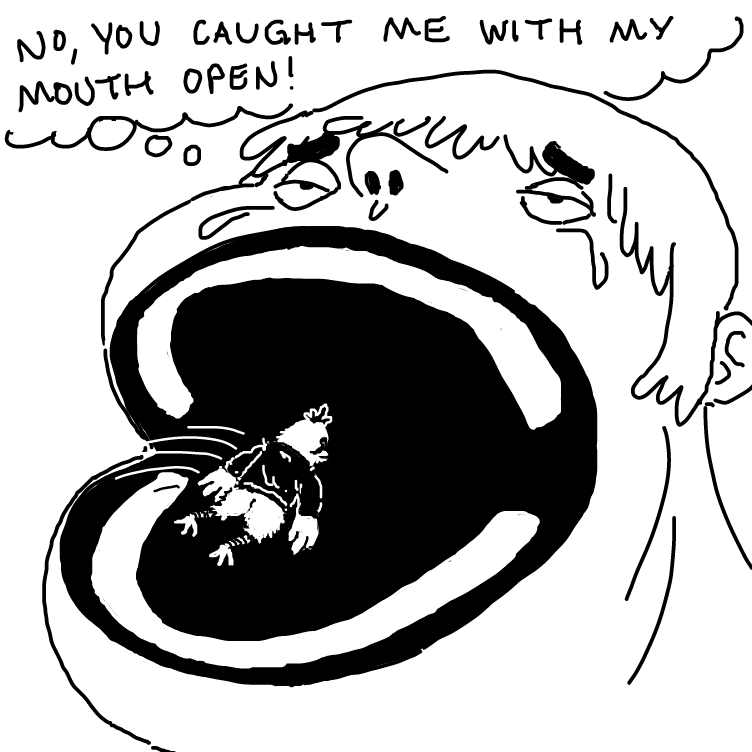he doesn't want to vore anymore motorcycle chickens :( - Online Drawing Game Comic Strip Panel by nooz