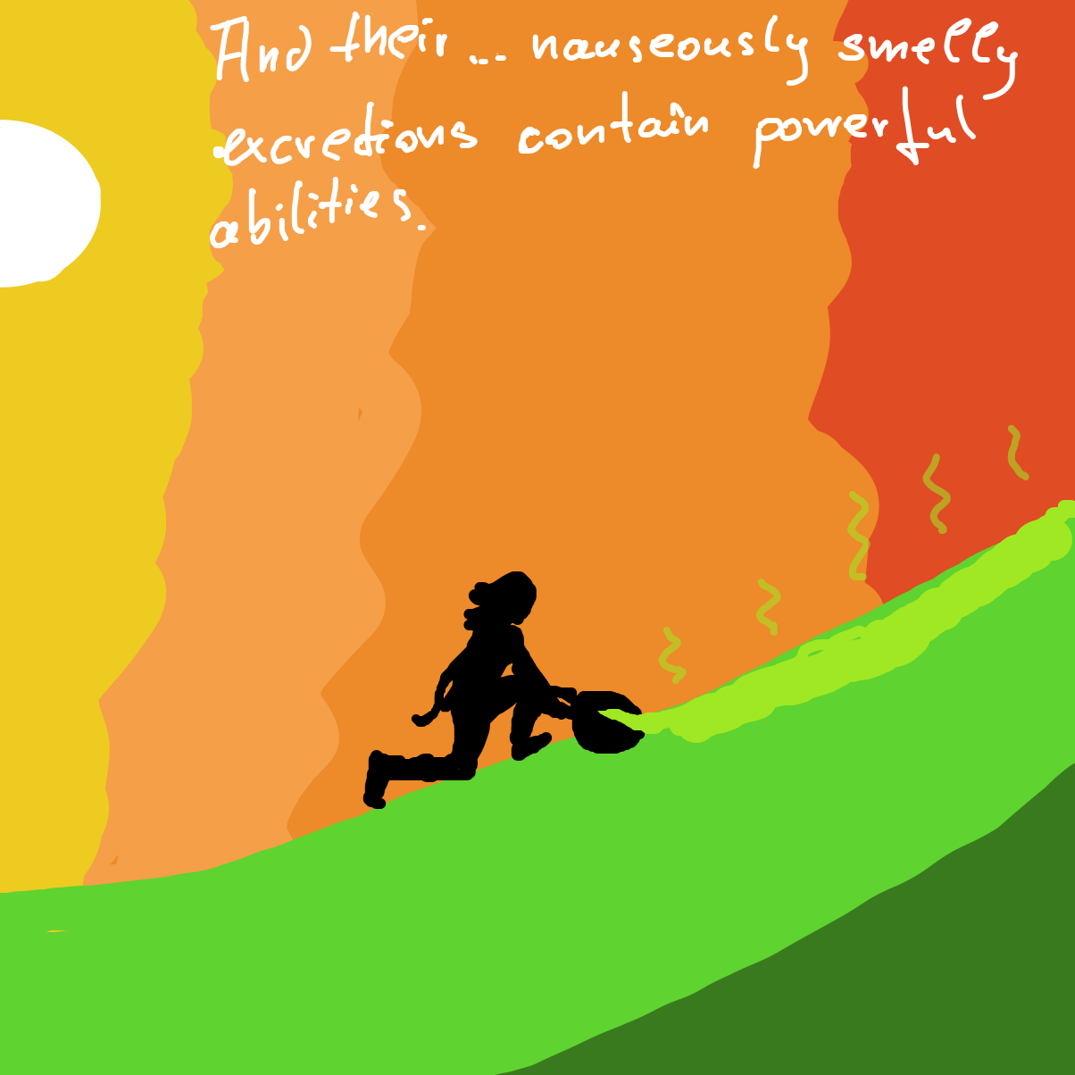 Will he pass out from the smell? Are the abilities healing or posonous? Or both?  - Online Drawing Game Comic Strip Panel by Scribbledabble