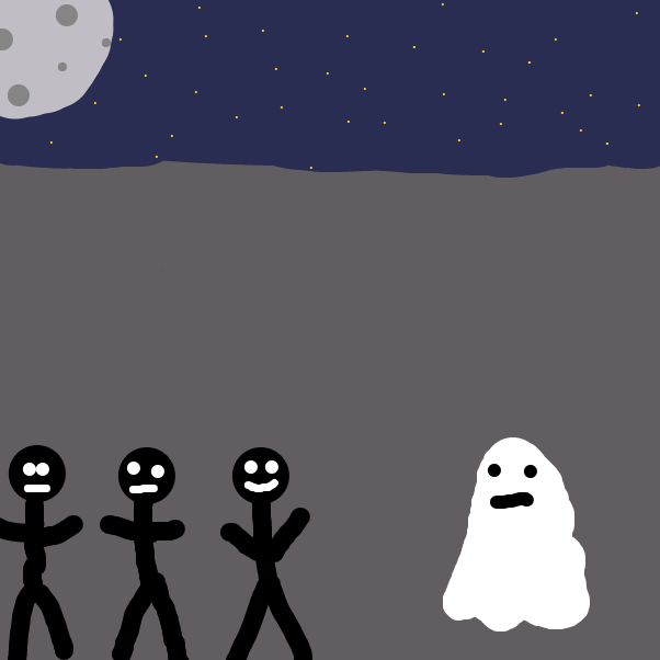 Marcellus, Bernardo, and Horatio see ghost and try to speak with it.  - Online Drawing Game Comic Strip Panel by YZ71