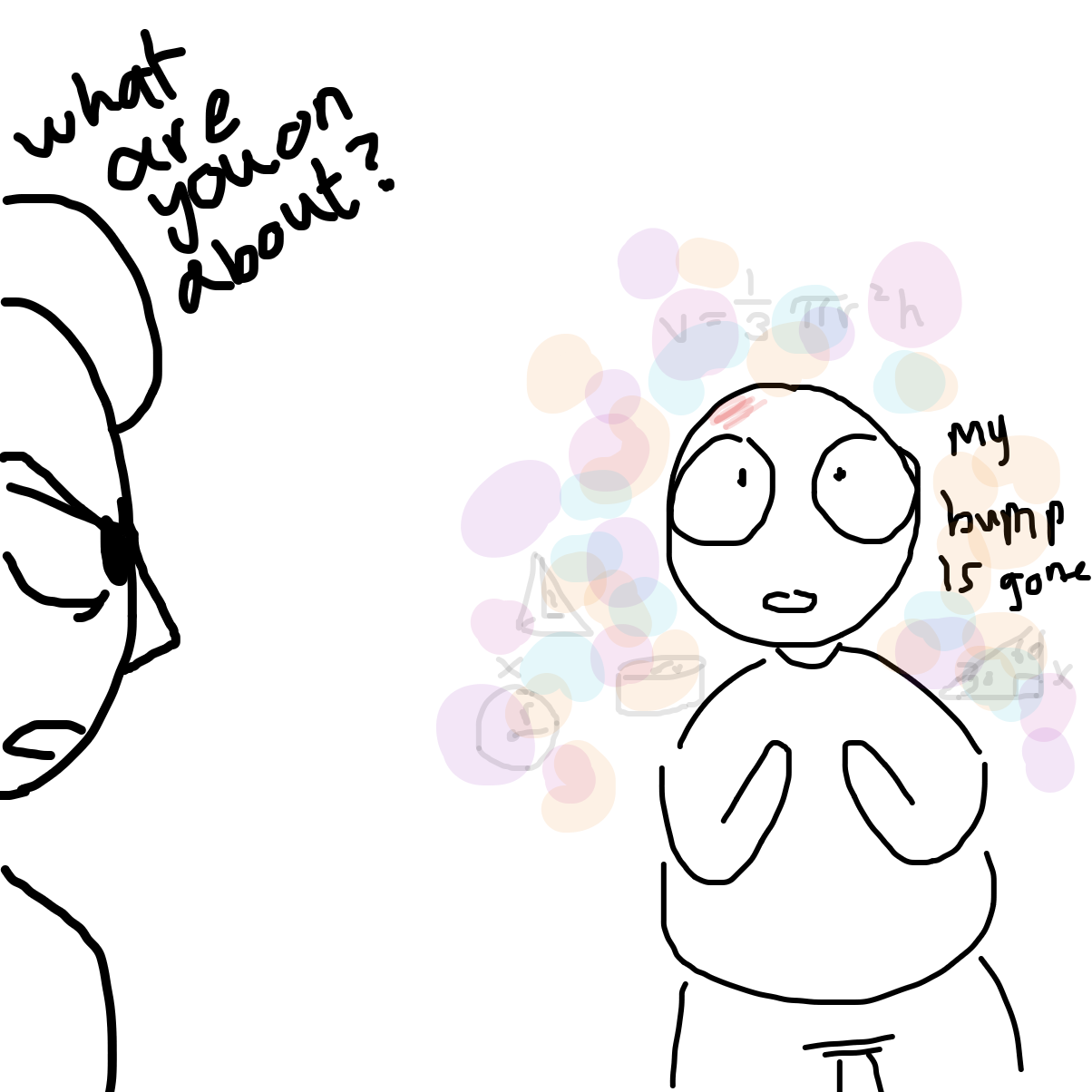 The bump has disappeared,
He’ll soon know all.  - Online Drawing Game Comic Strip Panel by GhostgoesBrr