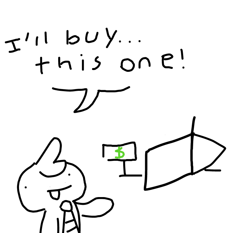 guy in tie is about to buy a "house" - Online Drawing Game Comic Strip Panel by thescribblekitten