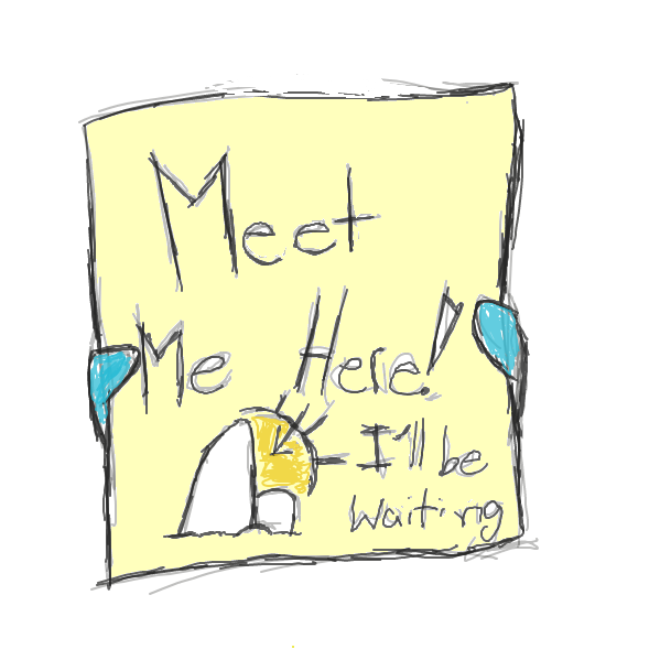 Still no idea what' he's in for, Winter Elfling looks at the words and decides to follow the directions to go to Sunset Rocks - Online Drawing Game Comic Strip Panel by Korgiis