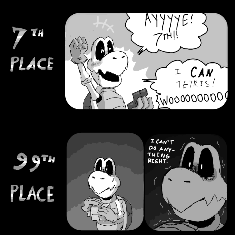 Both my best and worst placements happened tonight. I was pretty happy with being ranked 7th for a while, but it was ruined by getting instantly wiped out not too long after. I wanted to fucking cry - Online Drawing Game Comic Strip Panel by ⚰