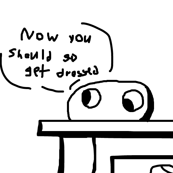 Fred asks her to get dressed and ready for school. - Online Drawing Game Comic Strip Panel by Charmy177