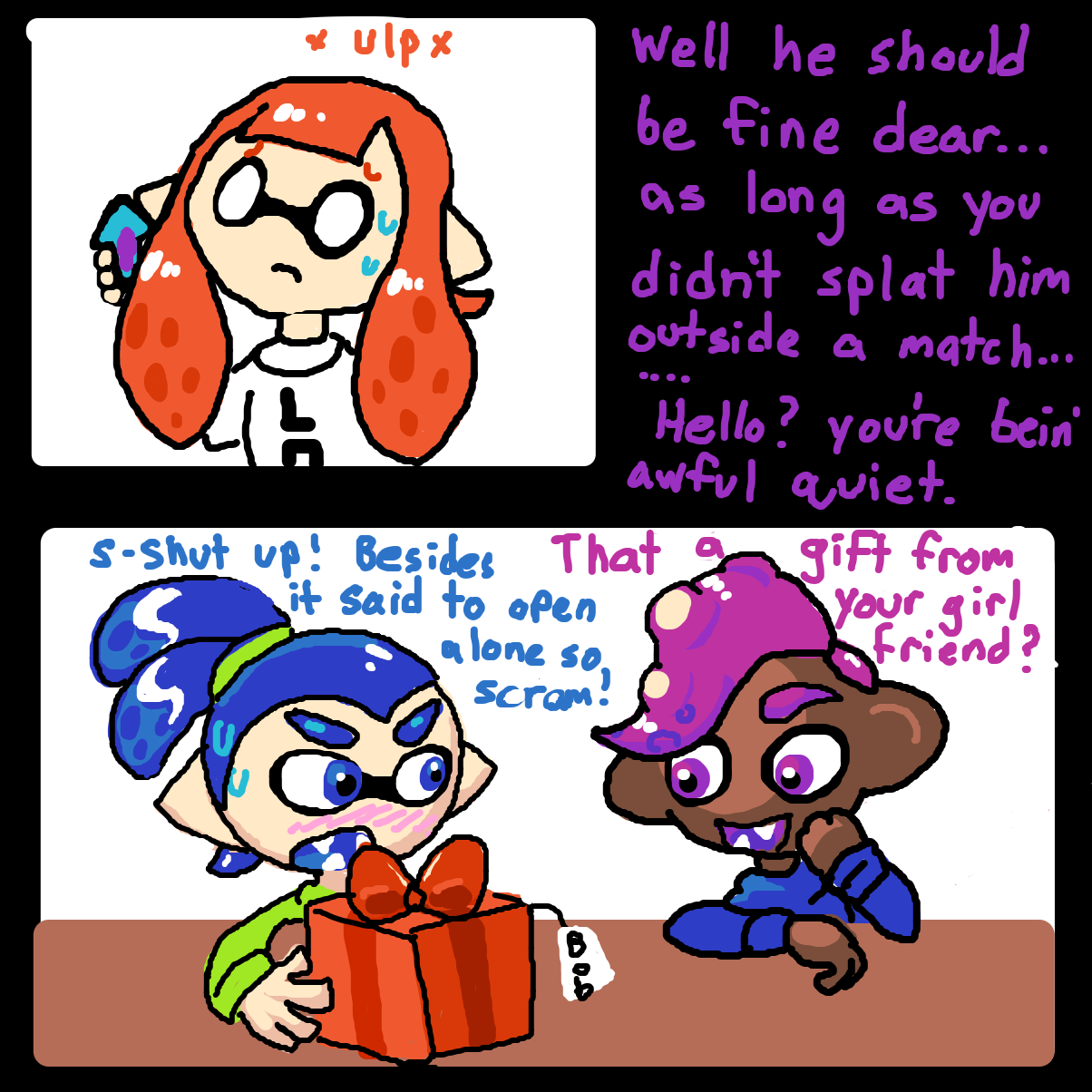 She gave him a bomb? Oh no... - Online Drawing Game Comic Strip Panel by Electra