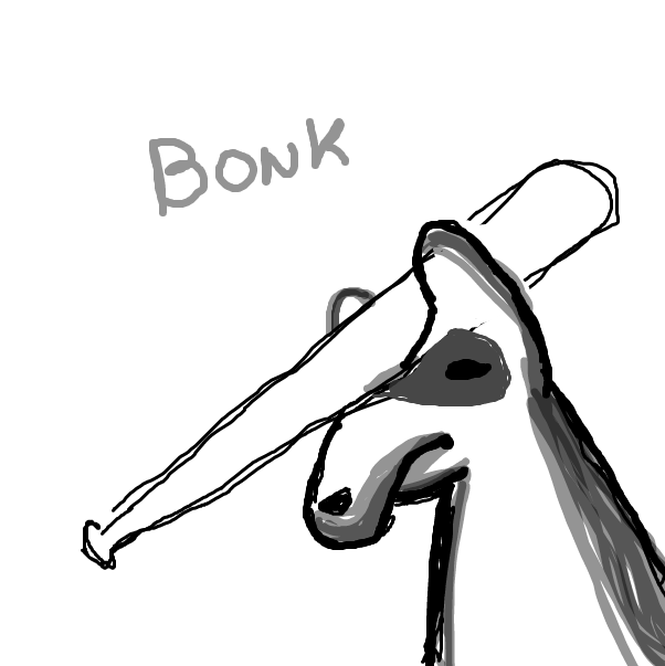 Drawing in Sluggish Fella gets bonked by HelpMe