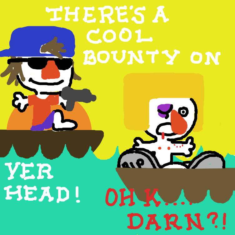 the suicided mugged victim ghost dog thing is off panel :Y But also this afro guy wanted money? why'd it turn to him wanting gravestones lol  - Online Drawing Game Comic Strip Panel by nooz