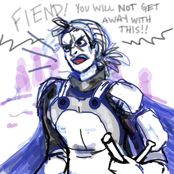 A loyal guard yelling at the usurper.  - Online Drawing Game Comic Strip Panel by vj