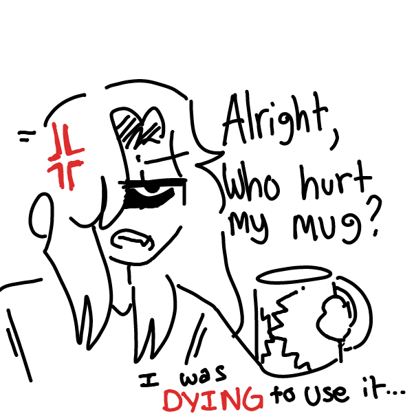 Someone destroyed Destiny's mug, it is up to her to find out WHO DID IT! - Online Drawing Game Comic Strip Panel by MaskedShadows