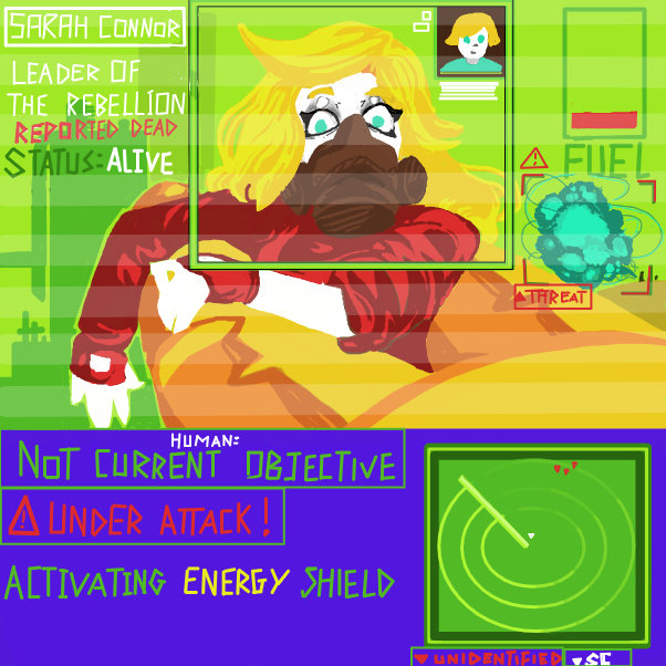 The Robot finished identifying the human. She was apparently reported Dead by the database. Meanwhile the group assumed the Robot is a threat and they opened fire. - Online Drawing Game Comic Strip Panel by Mothbunita