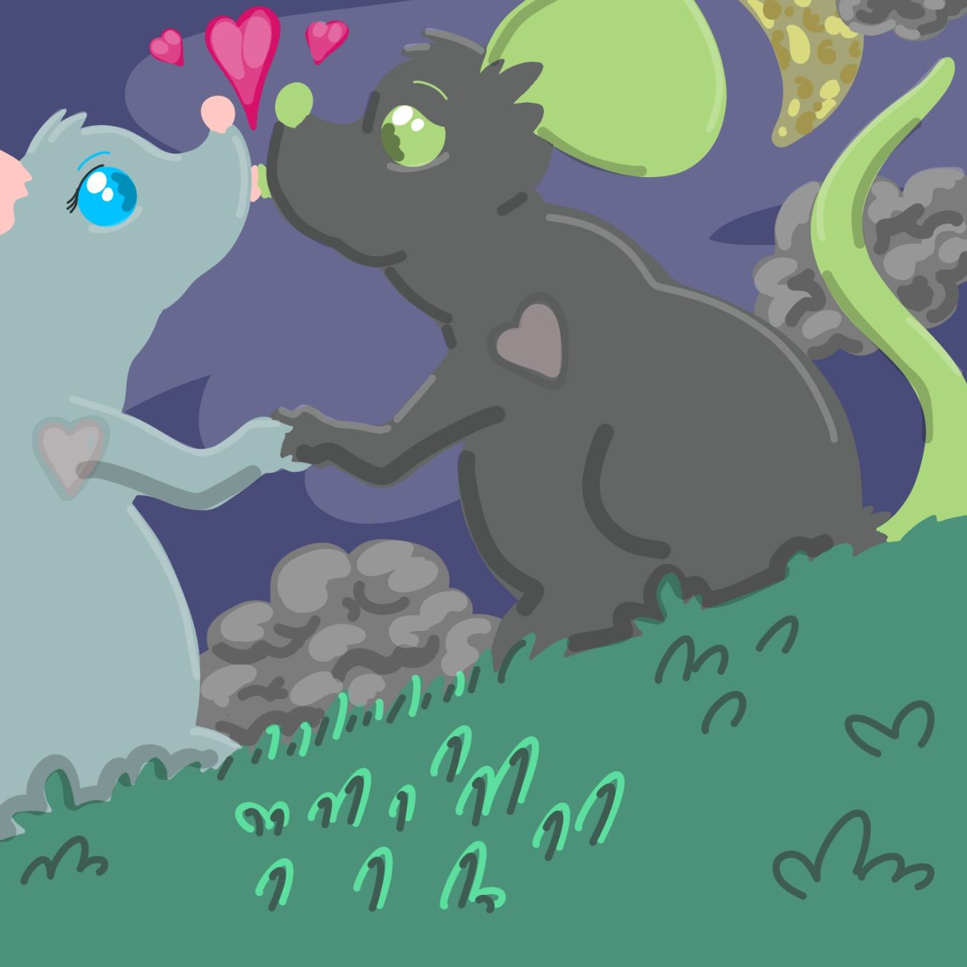 They kiss. - Online Drawing Game Comic Strip Panel by Wizard Croissant