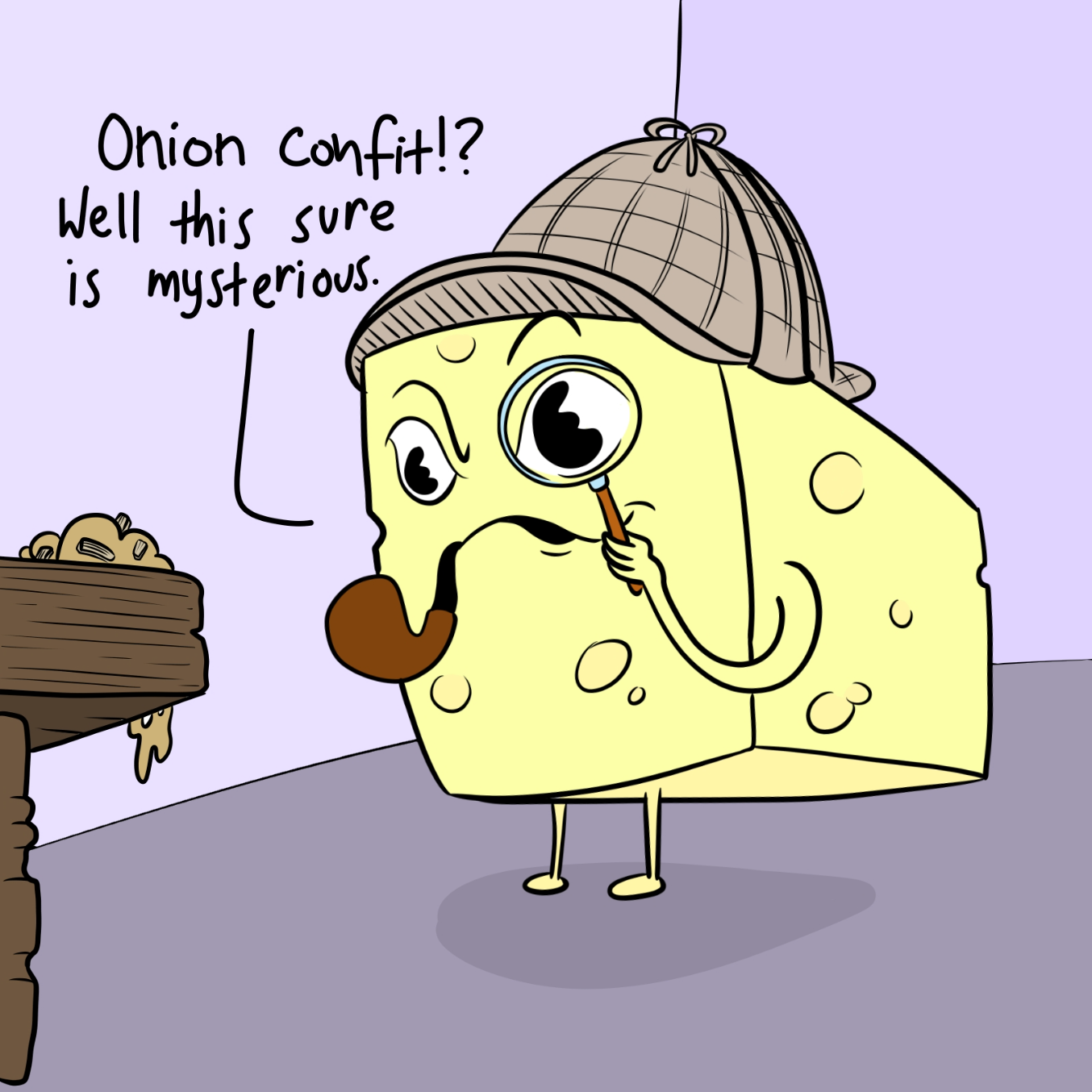 Who can resist the urge to load their dialogue with cheese puns? Who will succumb and claim the single pun in their panel? It's a mystery! - Online Drawing Game Comic Strip Panel by Wizard Croissant