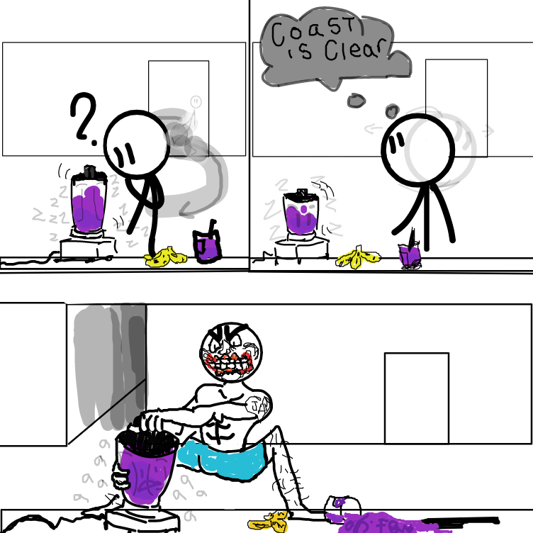 to their defense they were left unsupervised,,,, and also they assumed the lid was going to me really hard to get off, so.. shrug ;) - Online Drawing Game Comic Strip Panel by pantsless dog