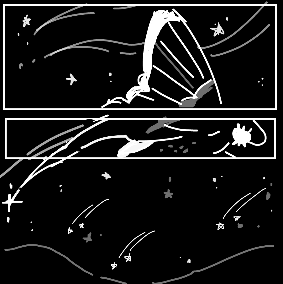 Its tail then scattered twin shooting stars across da land - Online Drawing Game Comic Strip Panel by Cea