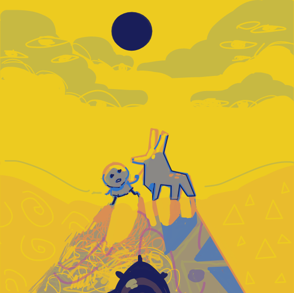 The Divergence of the Mind (lost in the wasteland of the desert, the lil guy is seeing things) - Online Drawing Game Comic Strip Panel by Cea