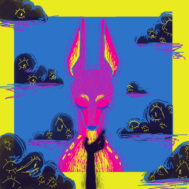 Losing the Bond ( Storms of eyes stare at the lil guy, silently judging him. Lil guy reaches over to his only companion but they do not even flinch one bit as he begins to succumb to these visions ) - Online Drawing Game Comic Strip Panel by this account is dead