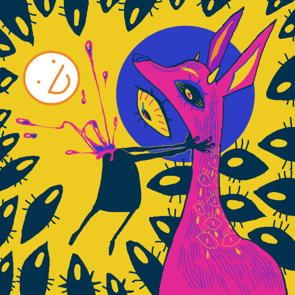 like the end of most dreams, the little guy snaps back from the dream in a flash of violence - Online Drawing Game Comic Strip Panel by Chumky