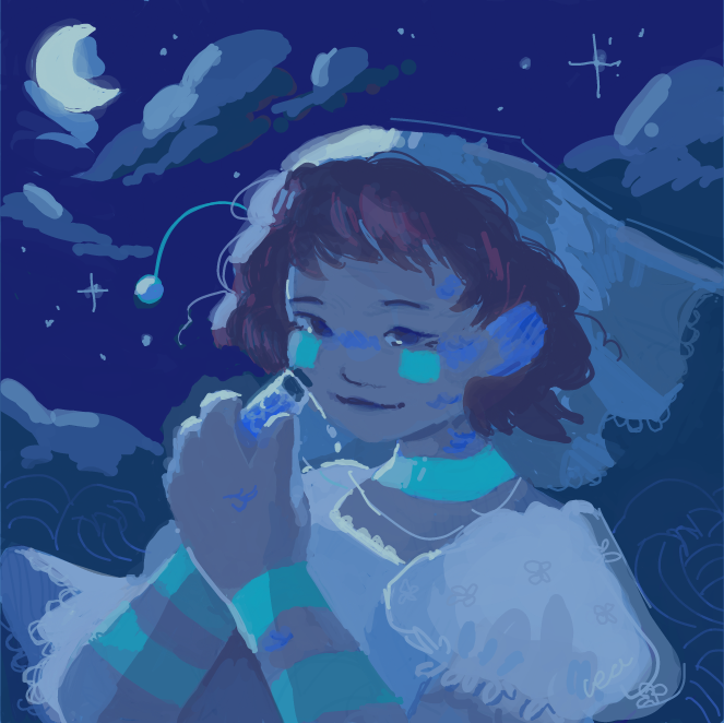 This is Ceshari. She is a sea witch who can water bend the ocean and have certain mermaid powers (shes not very pretty sadly). If she uses her powers too much she turns into a small fish! Her fish scales can shimmer like the moon.  - Online Drawing Game Comic Strip Panel by Cea