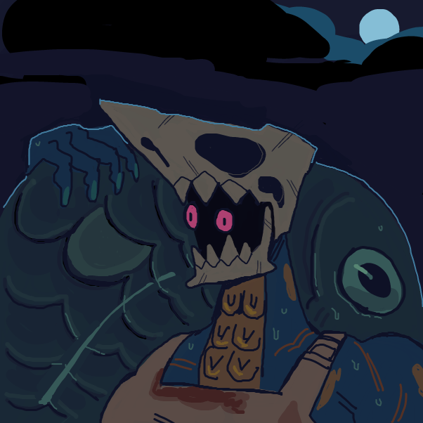 this is Mr.Monger lmao, he's a ocean abomination who sells fish in local markets and is incredibly shredded. he looks super scary but don't worry he's friendly :D - Online Drawing Game Comic Strip Panel by Chumky