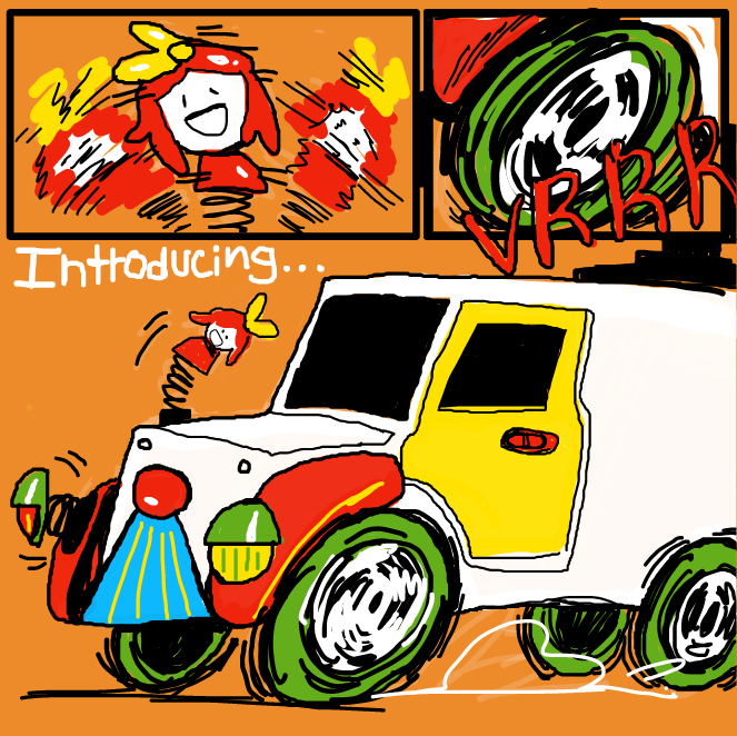 First panel in introductory clown car drawn in our free online drawing game