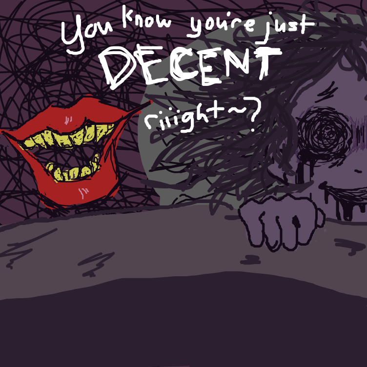 something whispers to her. it whispers to her the things that make her think she has no worth, it whispers doubts and worries too.  - Online Drawing Game Comic Strip Panel by this account is dead