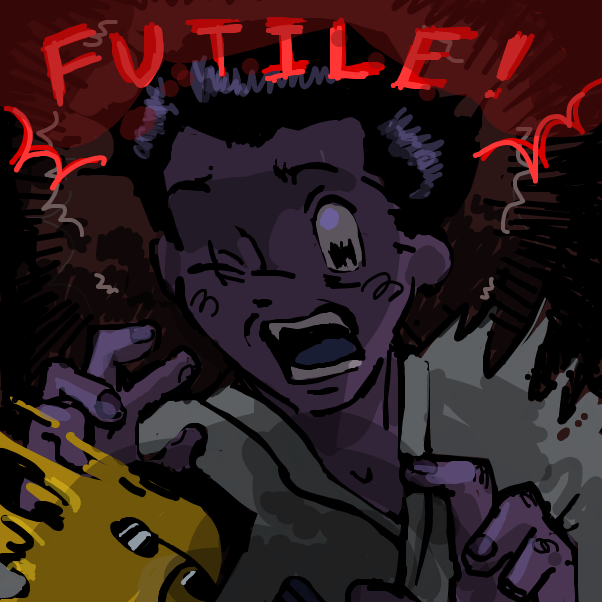 your confidence is not enough, cea strikes you with the jam bat!!! you dropped your toothbrushes and now you're probably pissing your pants! - Online Drawing Game Comic Strip Panel by dankie