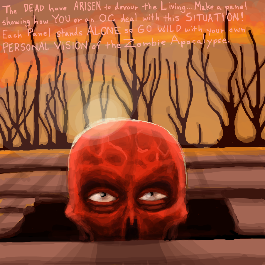 Add a panel showing how you or your OC deal with the Zombie Apocalypse! Feel free to participate even if you were in a past Jam in this series. Each panel is its own thing so don't worry about following the panel above you. - Online Drawing Game Comic Strip Panel by TFD
