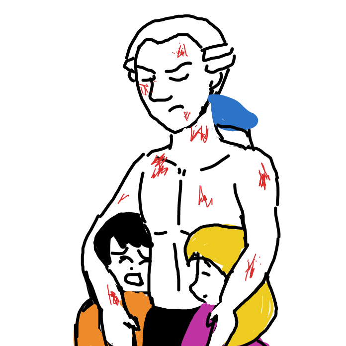 Drawing in Mozart protecting children by Mozart