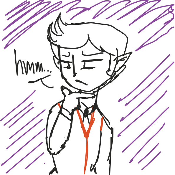 An elf boy in formalwear ponders a hard choice. - Online Drawing Game Comic Strip Panel by uwu