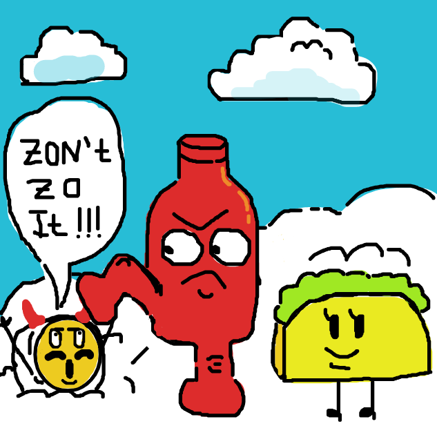 The hot sauce is about to step on eggy. Uhm I hope I did okay >:3. and yes I did use a Nicki Minaj meme reference. B-) - Online Drawing Game Comic Strip Panel by arsonhehehe