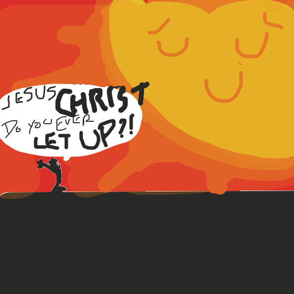 It’s been so hot non stop, a heat wave..... and people are getting on edge. Can’t we get a break?? I mean gadDAMN. This guys fed up. - Online Drawing Game Comic Strip Panel by Peanut Butta Prince