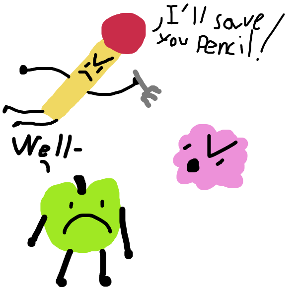 Drawing in Puffball eats pencil from bfb and is mad at green  by SuperIced3