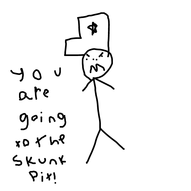 The new kid is going to the skunk pit as punishment for being new. - Online Drawing Game Comic Strip Panel by Monkey_HugLuv