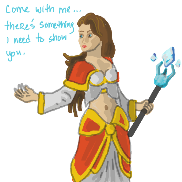 The mage beckons you to follow her to show you something she’s been keeping secret for ages. - Online Drawing Game Comic Strip Panel by DotYourEyez