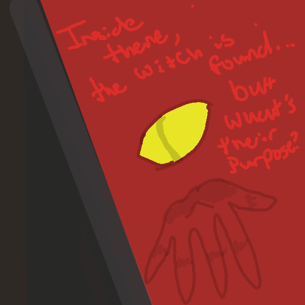 The witch lives in the red door (secret room)...hope that helps a bit. (The witch is inviting the person in) 

You can decide the gender of witch lol - Online Drawing Game Comic Strip Panel by Moose-Chan