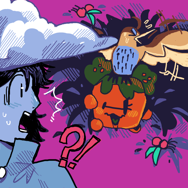 BAAM! a tiny golem and a bird attack!! (changed to 2 creatures btw) - Online Drawing Game Comic Strip Panel by Chumky