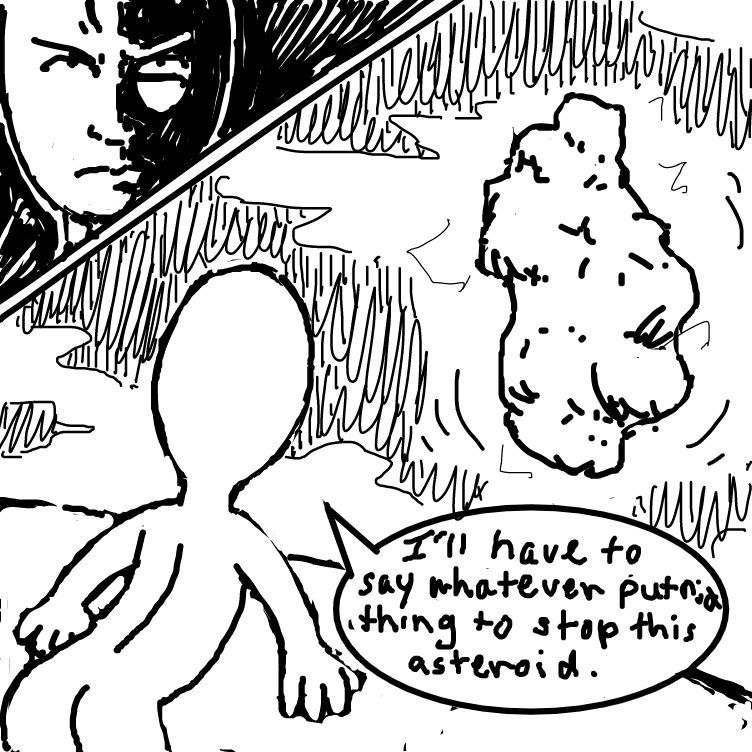 an evil floating asteroid that can shoot electricity..... :T - Online Drawing Game Comic Strip Panel by nooz