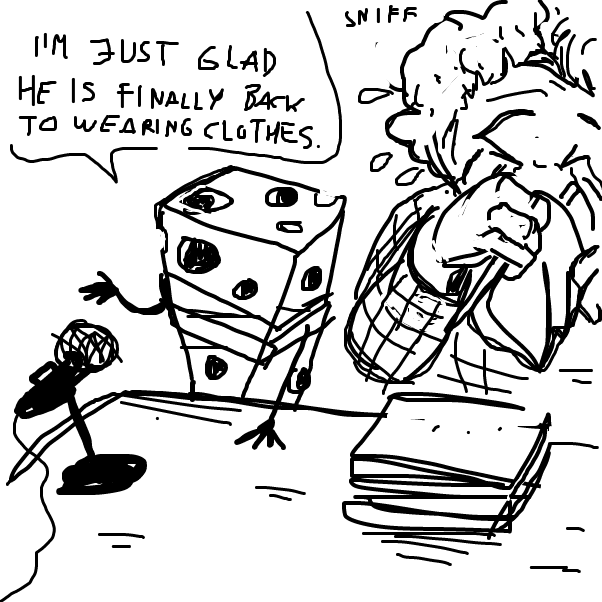 ..at least this shirt, he is still refusing to wear pants - Online Drawing Game Comic Strip Panel by Peyocay