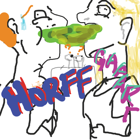 Frame zoomed out to reveal two people violently vomiting with two snakes or brontosauruses wondering wth is happening - Online Drawing Game Comic Strip Panel by Peanut Butta Prince