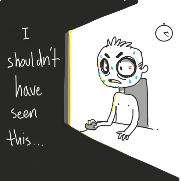 Early morning browsing turns unexpected  - Online Drawing Game Comic Strip Panel by Genie