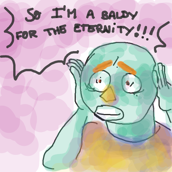 What comes after realising his eternal baldiness ? - Online Drawing Game Comic Strip Panel by Neran