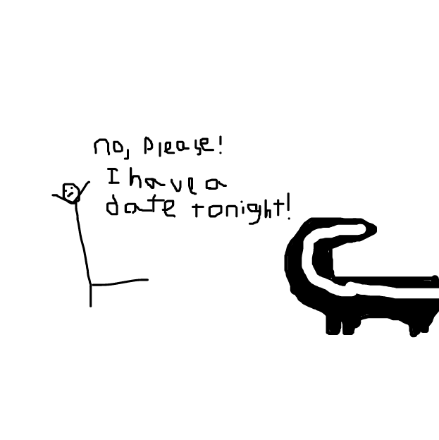 That guy is about to be sprayed by a skunk and the worst part is he has a date in 5 minets! How will he trick his date into think that smell is someone or something else? - Online Drawing Game Comic Strip Panel by Monkey_HugLuv