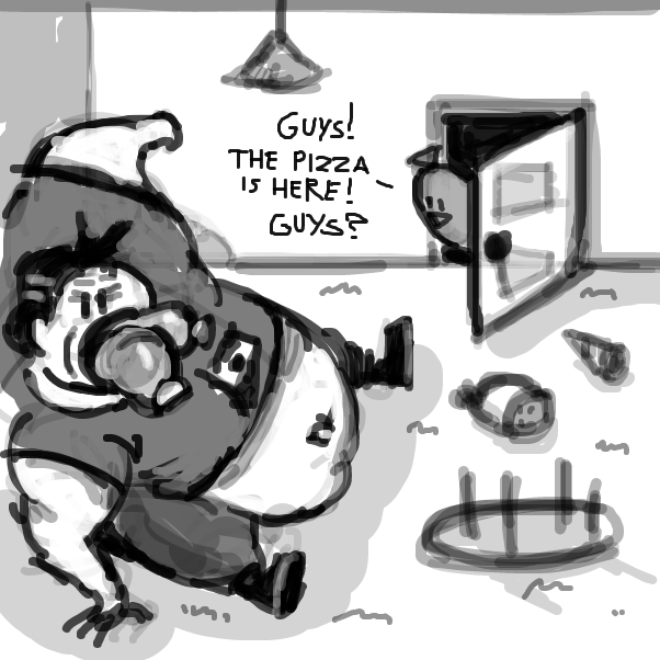 "Hey Fatalbert, where's everyone?" - Online Drawing Game Comic Strip Panel by Peyocay