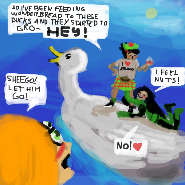 He has to beat them off with a stick! - Online Drawing Game Comic Strip Panel by Peyocay
