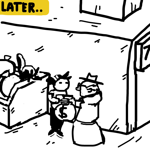 "Don't spend it all at one place, kid." - Online Drawing Game Comic Strip Panel by Peyocay