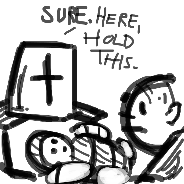 "What do I do with it sire?" "Give it milk or whatever" - Online Drawing Game Comic Strip Panel by Peyocay