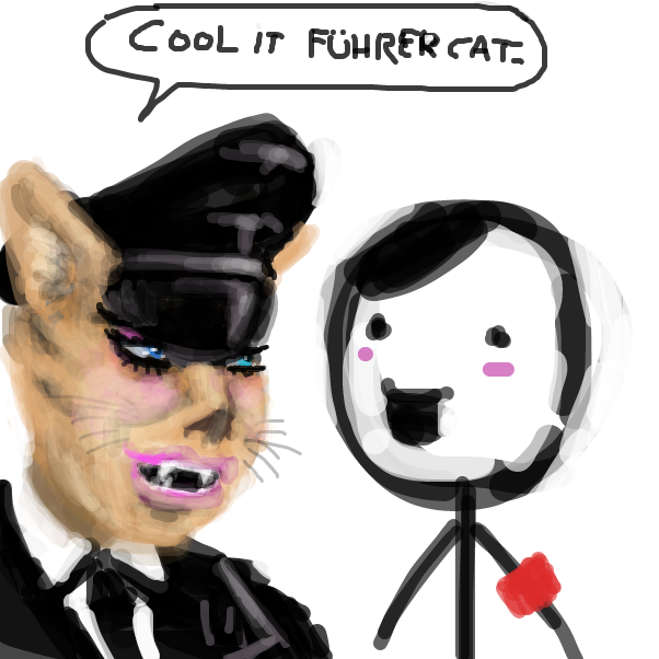 technically not an OC: a bad painting of Taylor Swift as Bombalurina (from Cats) dressed as Micheal Palin making fun of Himmler. I usually attempt to draw her when making bad cat jokes - Online Drawing Game Comic Strip Panel by Peyocay