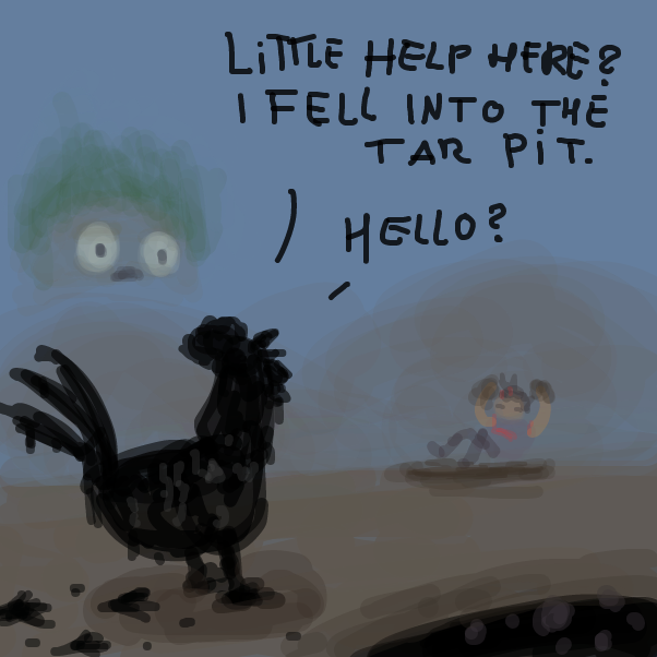 "I can't see a darn thing! Hello?" - Online Drawing Game Comic Strip Panel by Peyocay